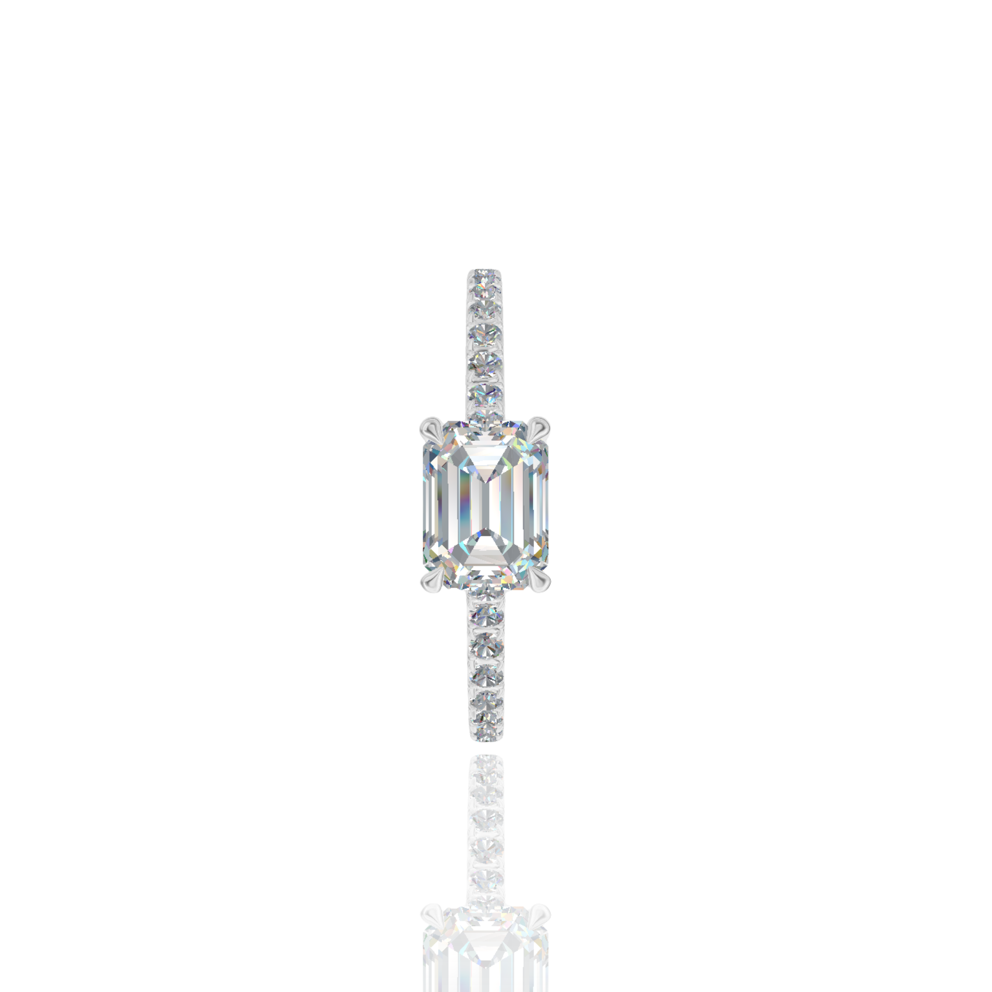East West Emerald Moissanite Ring