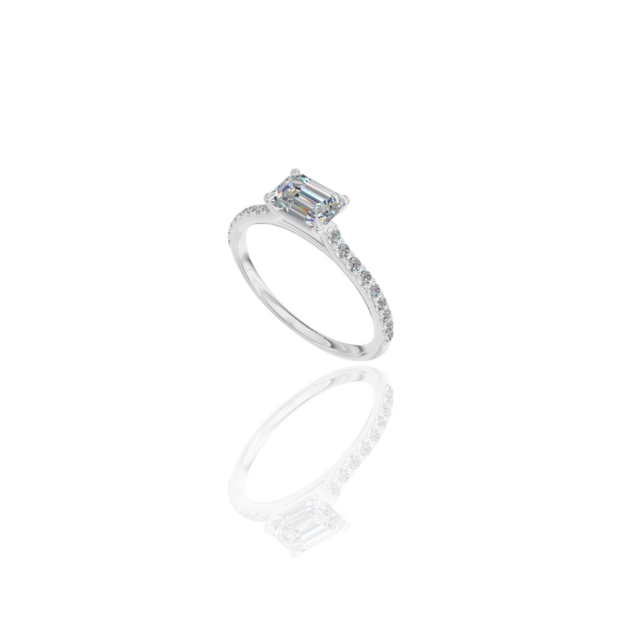 East West Emerald Moissanite Ring
